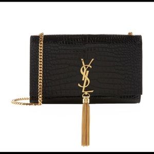 YSL M. monogrammed satchel with tassel in croc lea